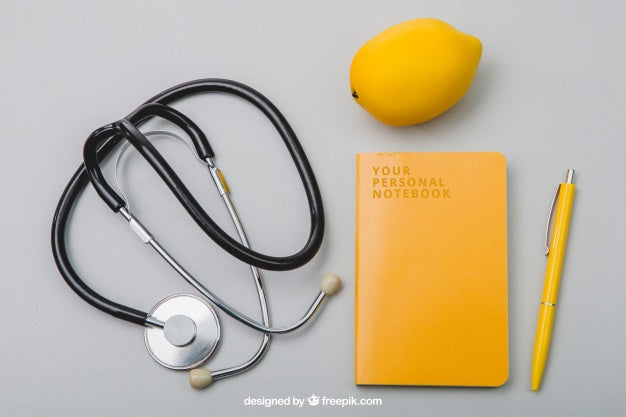 Free Composition With Notebook, Stethoscope And Lemmon Psd