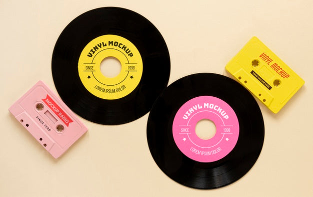 Free Composition With Vinyl Records Mock-Up Psd