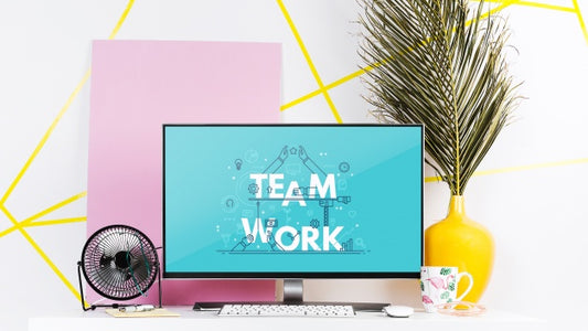 Free Computer Mockup On Desk Psd