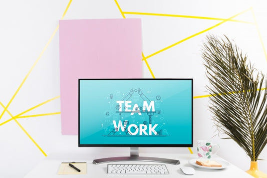 Free Computer Mockup On Desk Psd