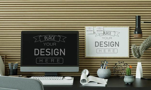 Free Computer On Table In Work Space Mockup Psd