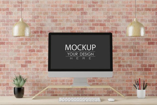 Free Computer On Table In Work Space Psd Mockup Psd