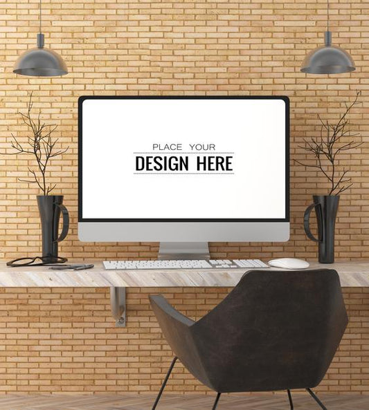 Free Computer On Table In Work Space Psd Mockup Psd