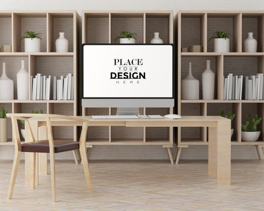 Free Computer On Table In Work Space Psd Mockup Psd