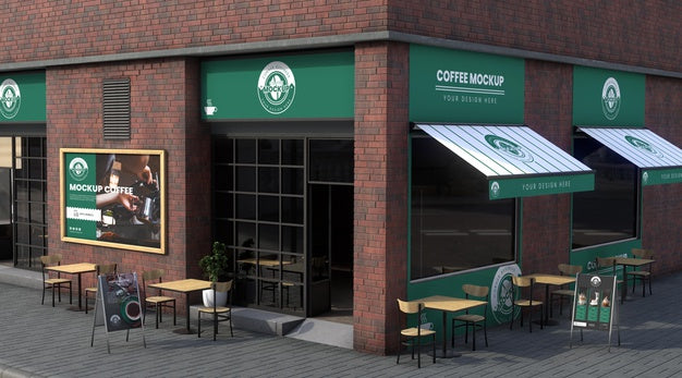 Free Corner Business Mock-Up For Coffee Shops Psd