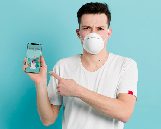 Free Coronavirus Prevention Man Pointing To His Mobile Phone Psd