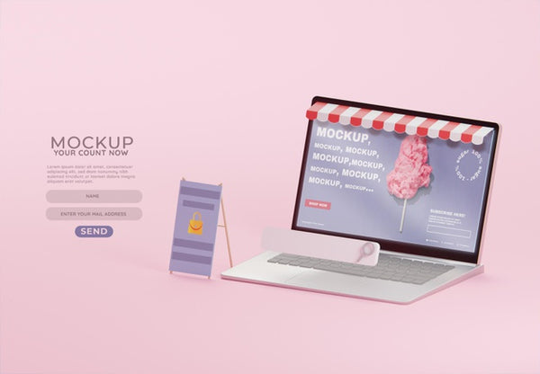 Free Creative Business Assortment With Laptop Mock-Up Psd