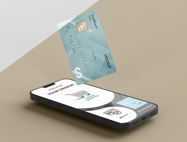 Free Credit Card Mock Up With Mobile Psd