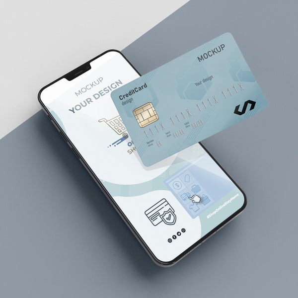 Free Credit Card Mock Up With Mobile Psd