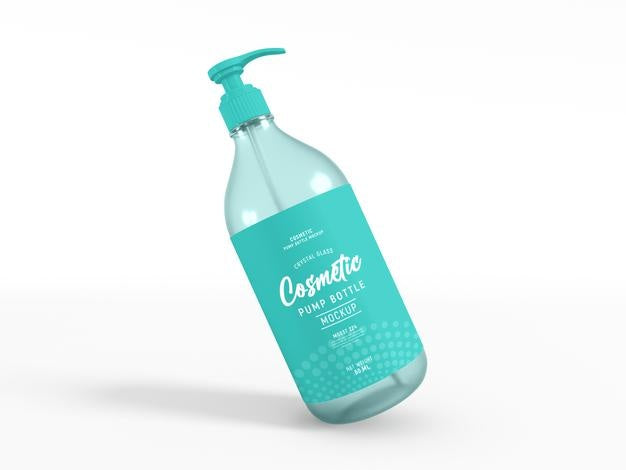 Free Crystal Glass Cosmetic Pump Bottle Mockup Psd