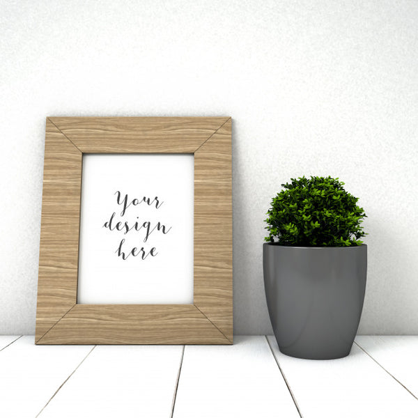 Free Cute Frame Mockup With Plant Psd