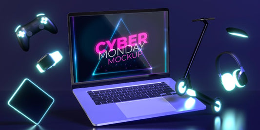 Free Cyber Monday Assortment With New Laptop Mock-Up Psd