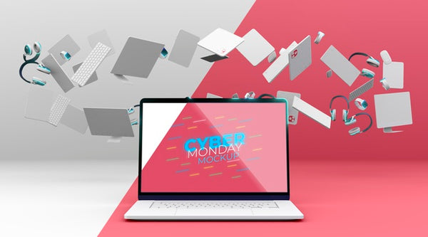 Free Cyber Monday Laptop Sale Mock-Up With Arrangement Of Devices Psd