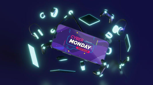 Free Cyber Monday Sale Assortment With Mobile Phone Mock-Up Psd