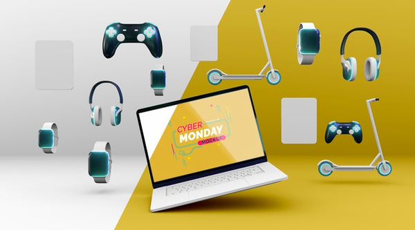 Free Cyber Monday Sale Composition With New Laptop Mock-Up Psd