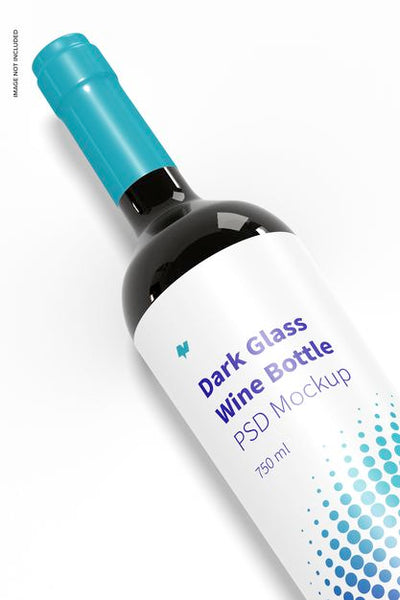 Free Dark Glass Wine Bottle Mockup, Close-Up Psd