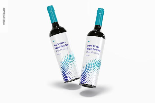 Free Dark Glass Wine Bottles Mockup, Falling Psd