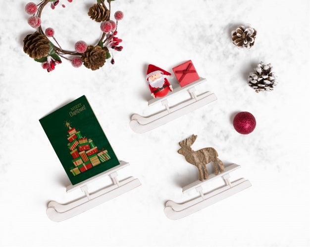 Free Decorative Christmas Mockup With Sledges Psd