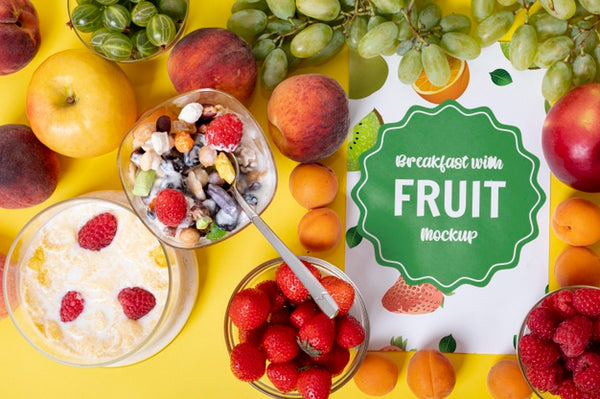Free Delicious Breakfast Fruit Boost Of Energy Mock-Up Psd