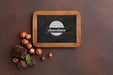 Free Delicious Chocolate With Blackboard Mock-Up On Brown Background Psd