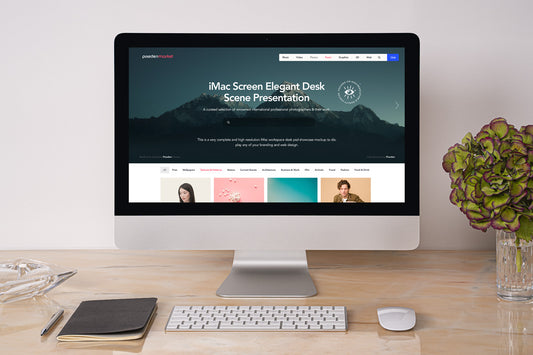 Free Desk Imac Mockup Scene Set
