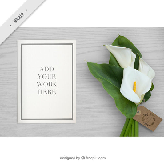 Free Desktop With A Paper Mockup And Flower For Your Work Psd