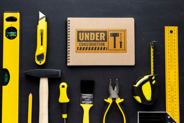 Free Different Repairing Tools With Notepad Mock-Up Psd