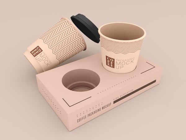 Free Disposable Coffee Cup With Box Mockup Psd