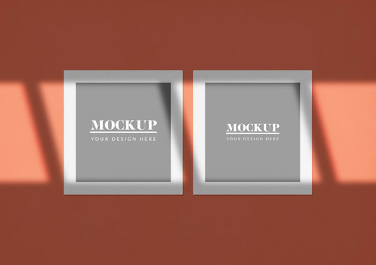 Free Double Square Cards Mockup With Elegant Shadow Psd