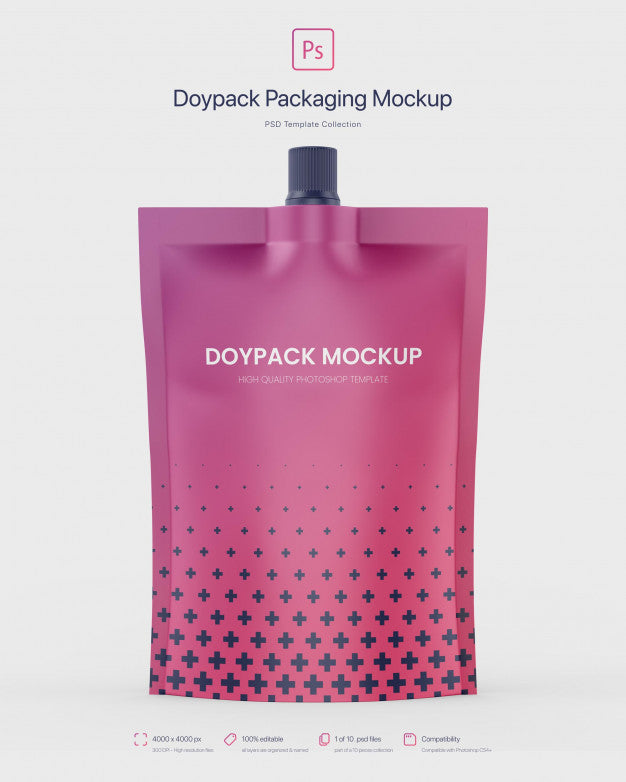 Free Doypack Packaging With Top Spout Mockup Psd