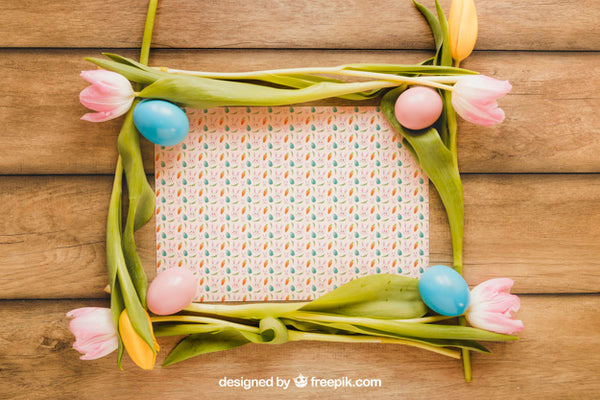 Free Easter Mockup With Flowers Forming Frame Psd