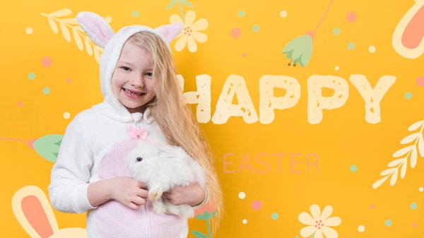 Free Easter Mockup With Girl And Rabbit Psd