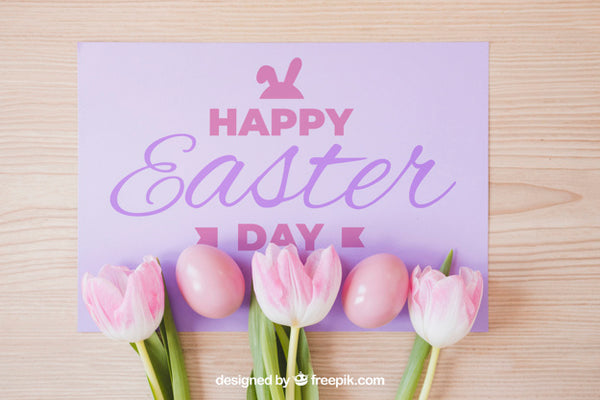 Free Easter Mockup With Tulips On Card Psd