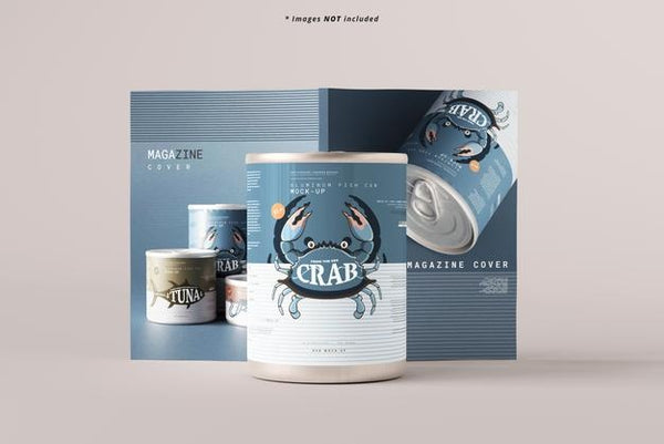 Free Easy Open Large Food Can And Magazine Mockup Psd