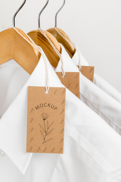 Free Eco-Friendly Price Tags And Formal Shirts With Hangers Mock-Up Psd