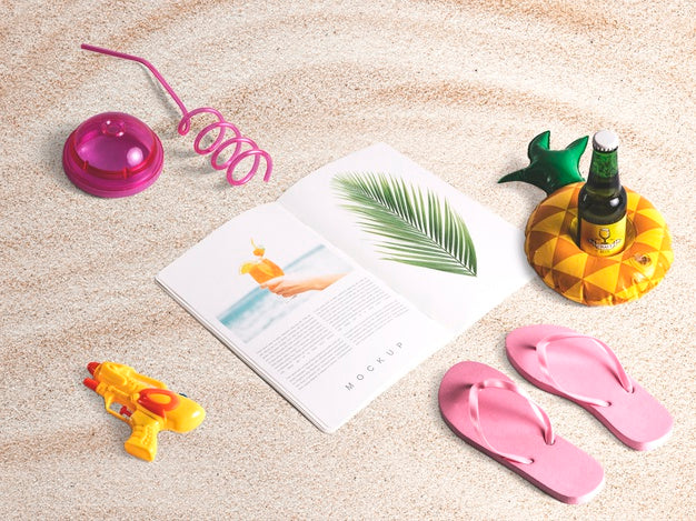 Free Editable Isometric Magazine Mockup With Summer Elements Psd ...