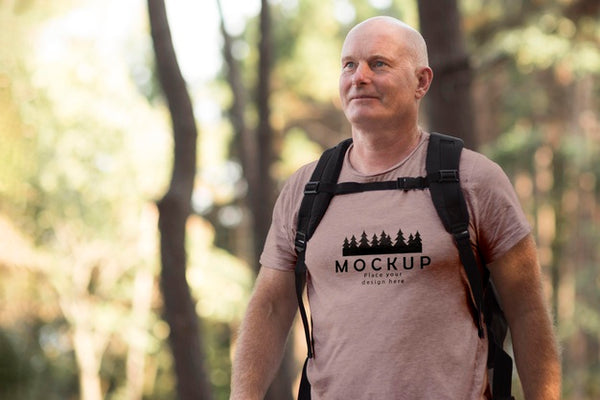 Free Elderly Man At Camping With A Mock-Up T-Shirt Psd