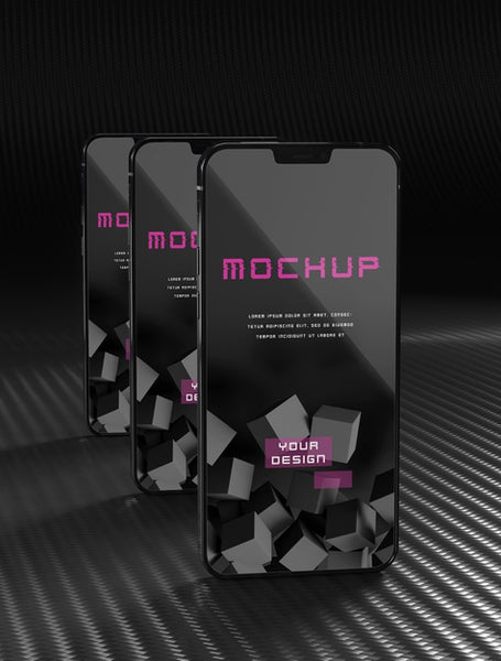 Free Elegant Glossy Dark Smartphone Mock-Up Design Psd