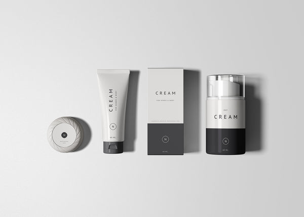 Free Essential Cosmetics Packaging Set Mockup