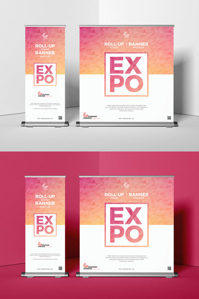 Free Exhibition Banner Stand With Roll-Up Mockup