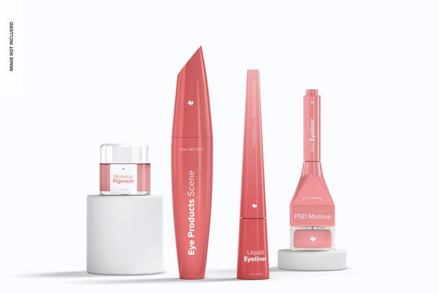 Free Eye Makeup Products Scene Mockup, Front View Psd