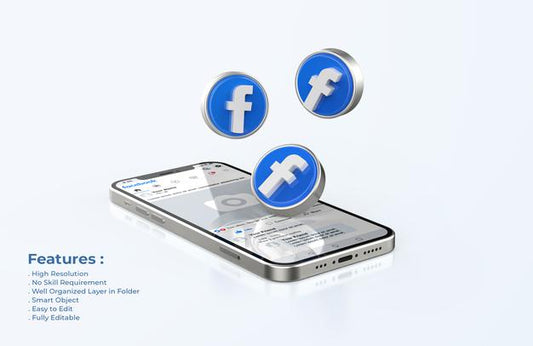 Free Facebook On Mobile Phone Mockup With 3D Icons Psd