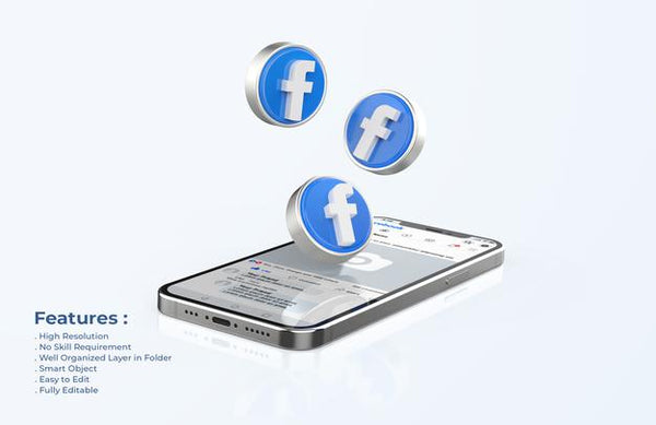 Free Facebook On Mobile Phone Mockup With 3D Icons Psd
