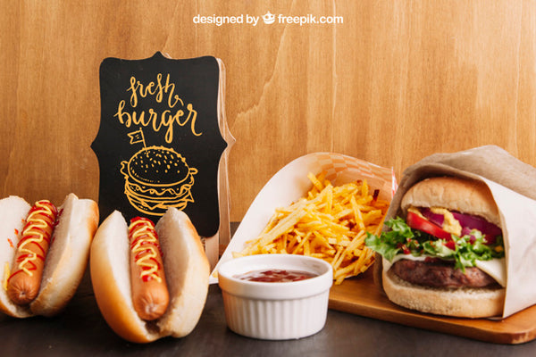 Free Fast Food Mockup With Hot Dogs And Hamburger Psd