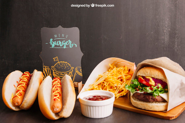Free Fast Food Mockup With Two Hot Dogs And Hamburger Psd