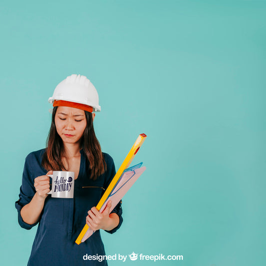 Free Female Architect With Mug Psd