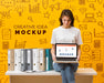 Free Female Holding Laptop Psd