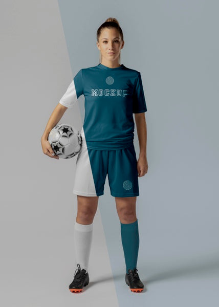 Free Female Soccer Player Apparel Mock-Up Psd