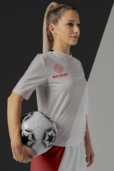 Free Female Soccer Player Apparel Mock-Up Psd