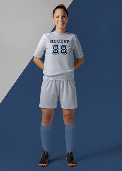 Free Female Soccer Player Apparel Mock-Up Psd